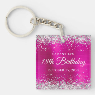 Porte-clés Anniversaire 18 ans paillettes argentées rose chau