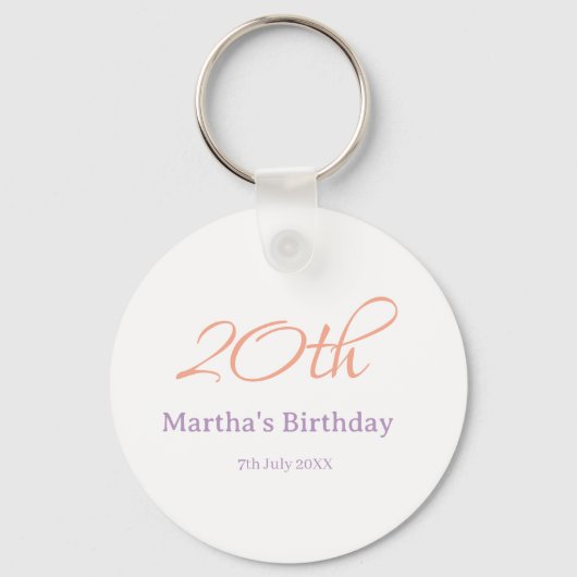 Porte-clés anniversaire 20 ans vert violet nom simple mode te (Recto)