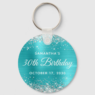 Porte-clés Anniversaire 30 ans Turquoise Bleu Paillettes Arge