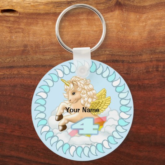 Porte-clés Anniversaire 4 Unicorn porte - clé personnalisé (Recto)