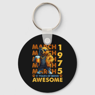 Porte-clés anniversaire 51 ans ours cool mars 1975 vintage 51