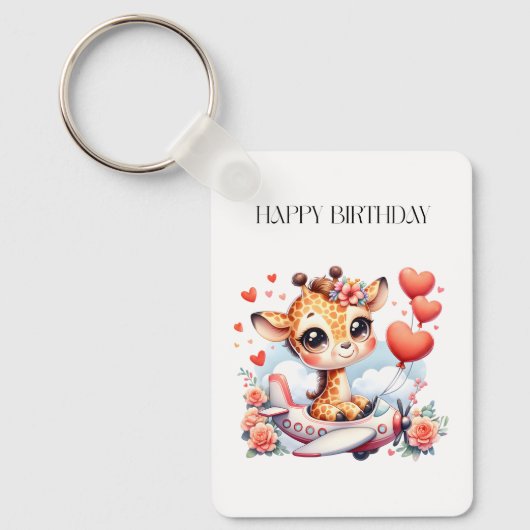 Porte-clés Anniversaire Avion Girafe (Recto)