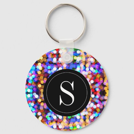Porte-clés Anniversaire Coloré Bokeh Lights Monogramme initia (Recto)