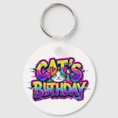 Porte-clés Anniversaire de chat Arc-en-ciel Glitch (Recto)