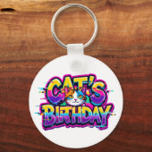 Porte-clés Anniversaire de chat Arc-en-ciel Glitch (Recto)