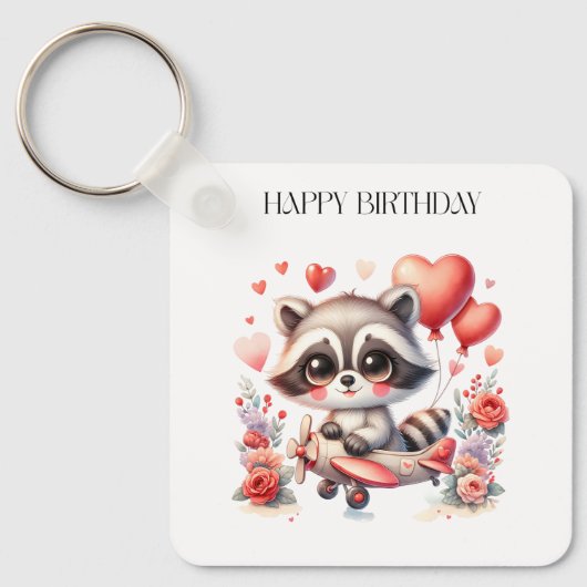 Porte-clés Anniversaire de Raton Laveur Volant (Recto)