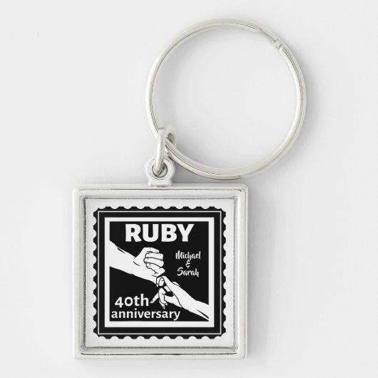 Porte-clés anniversaire du mariage de Ruby, main dans la main (Devant)