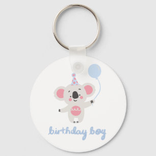 Porte-clés Anniversaire Garçon Teddy Ours Tenant Un Ballons