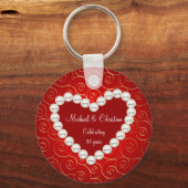 Porte-clés Anniversaire imprimé Faux perle rouge et or (Recto)