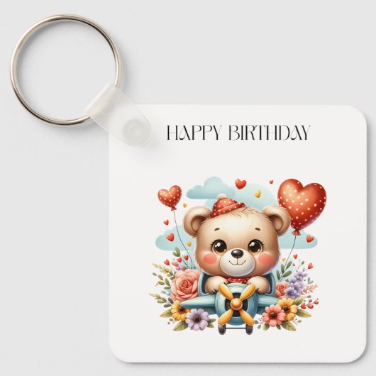 Porte-clés Anniversaire Pilote Ours en Peluche (Recto)