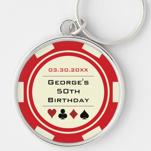 Porte-clés Anniversaire Poker Chip Las Vegas Thème Red Off Wh (Devant)
