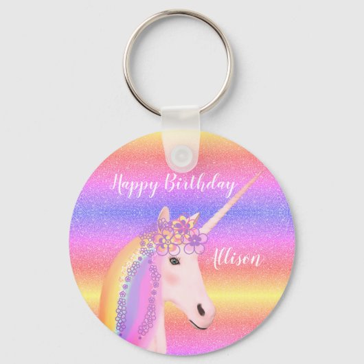 Porte-clés Anniversaire Unicorn Rainbow Parties scintillant p (Recto)