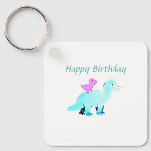Porte-clés annonce d'anniversaire de dinosaure à l'aquarelle