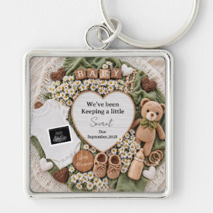 Porte-clés Annonce de grossesse ourson boho neutre