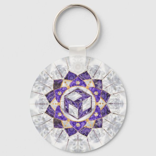 Porte-clés Antahkarana à Lotus Mandala- Amethyst et Pearl (Recto)