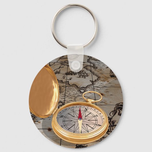 Porte-clés Antique Compass On A Map Keychain (Recto)