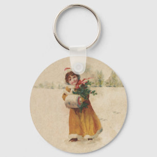 Porte-clés Antique Fille de Noël Enfant d'hiver