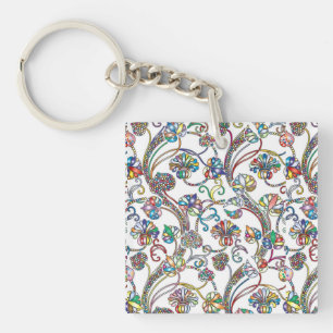 Porte-clés Antique Floral Pattern Multi Color on White
