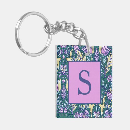 Porte-clés Antique Style Flowers and Birds Pattern Monogram (Devant gauche)