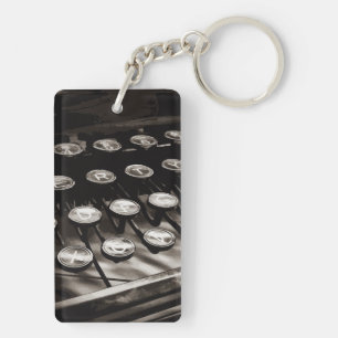 Porte-clés Antique Touches de machine à écrire Noir Blanc