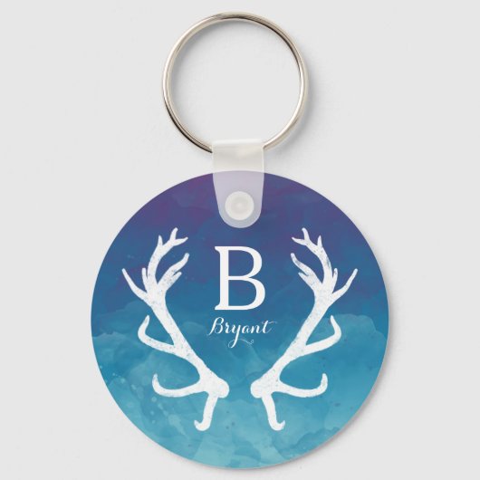 Porte-clés Antlers de cerfs rustiques Monogramme Aquarelle Bl (Recto)