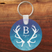 Porte-clés Antlers de cerfs rustiques Monogramme Aquarelle Bl (Recto)