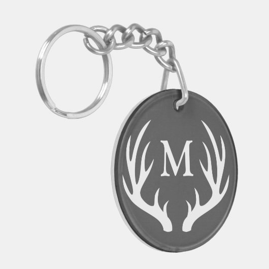 Porte-clés Antlers rustiques de cerfs blancs | Monogramme (Devant gauche)