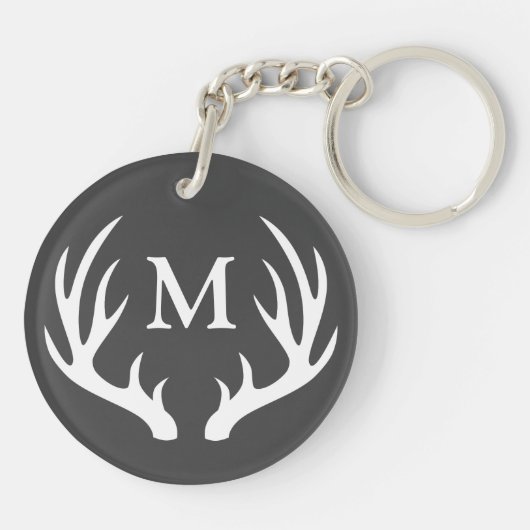 Porte-clés Antlers rustiques de cerfs blancs | Monogramme (Dos)