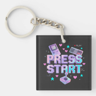 Porte-clés Appuyez sur Start Y2K Rétro Gaming Arcade Chrome 9