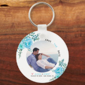 Porte-clés Aqua bleu aquarelle fleurs, vert feuille photo (Recto)