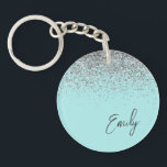 Porte-clés Aqua bleu Turquoise Parties scintillant argent Mon<br><div class="desc">Aqua Blue Turquoise Silver Parties scintillant Monogramme Nom Porte - clé. Cela rend le cadeau parfait pour 16 ans,  mariage,  douche nuptiale,  anniversaire,  baby shower ou bachelorette pour quelqu'un qui aime le luxe glam et les styles chic.</div>
