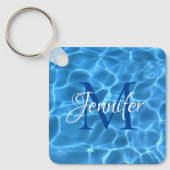 Porte-clés Aqua Blue and White Swimming Pool Photo Monogram (Recto)