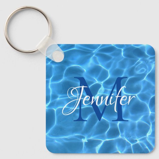 Porte-clés Aqua Blue and White Swimming Pool Photo Monogram (Recto)