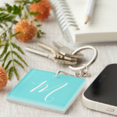 Porte-clés Aqua Blue Monogramme initial (Devant Droit)