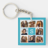 Porte-clés Aqua Blue Photo Collage personnalisé Monogramme (Devant)