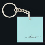 Porte-clés Aqua Blue Turquoise Moderne Script Girl Monogramme<br><div class="desc">Aqua Blue Turquoise Simple Script Monogramme Nom Porte - clé. Cela rend le cadeau parfait pour 16 ans,  mariage,  douche nuptiale,  anniversaire,  baby shower ou bachelorette pour quelqu'un qui aime le luxe glam et les styles chic.</div>