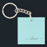 Porte-clés Aqua Blue Turquoise Moderne Script Girl Monogramme<br><div class="desc">Aqua Blue Turquoise Simple Script Monogramme Nom Porte - clé. Cela rend le cadeau parfait pour 16 ans,  mariage,  douche nuptiale,  anniversaire,  baby shower ou bachelorette pour quelqu'un qui aime le luxe glam et les styles chic.</div>
