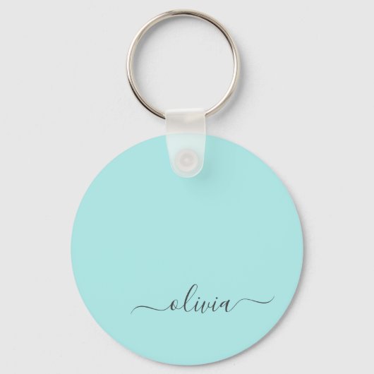 Porte-clés Aqua Blue Turquoise Moderne Script Girl Monogramme (Recto)
