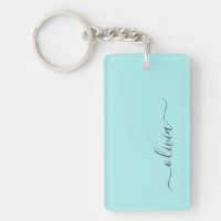 Aqua Blue Turquoise Moderne Script Girl Monogramme