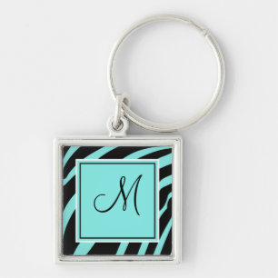 Porte-clés Aqua et noir Monogram Zebra Porte - clé d'impressi