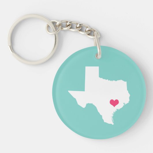 Porte-clés Aqua et Pink Heart Texas Home State (Devant)