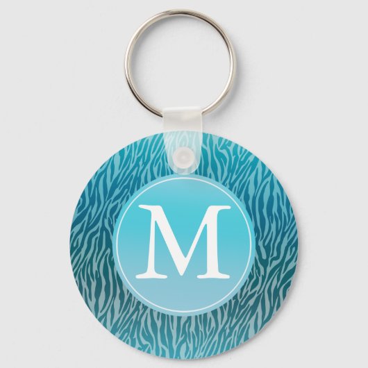 Porte-clés Aqua Ombre Zebra Imprimer Monogramme (Recto)