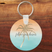 Porte-clés Aqua Peach Gold Tropical Palm Trees Ombre (Recto)