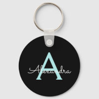 Aqua Teal Blue Script Girly Monogram