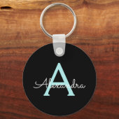 Porte-clés Aqua Teal Blue Script Girly Monogram (Recto)