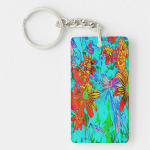 Porte-clés Aqua Tropical avec Fleurs Jaunes et Orange