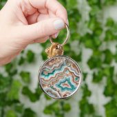 Porte-clés Aqua Turquoise Blush Rose Or Marbre (Main)
