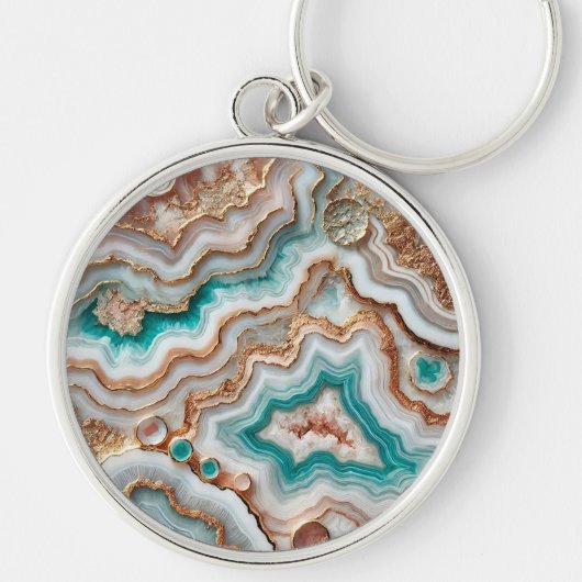 Porte-clés Aqua Turquoise Blush Rose Or Marbre (Devant)