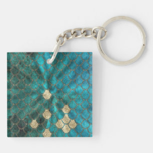 Porte-clés Aqua vert Mermaidscale avec parties scintillant or