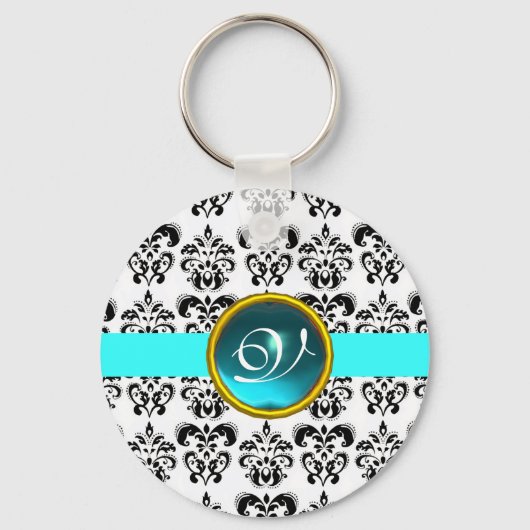 Porte-clés AQUAMARINE DAMASK MONOGRAM,blue turquase (Recto)